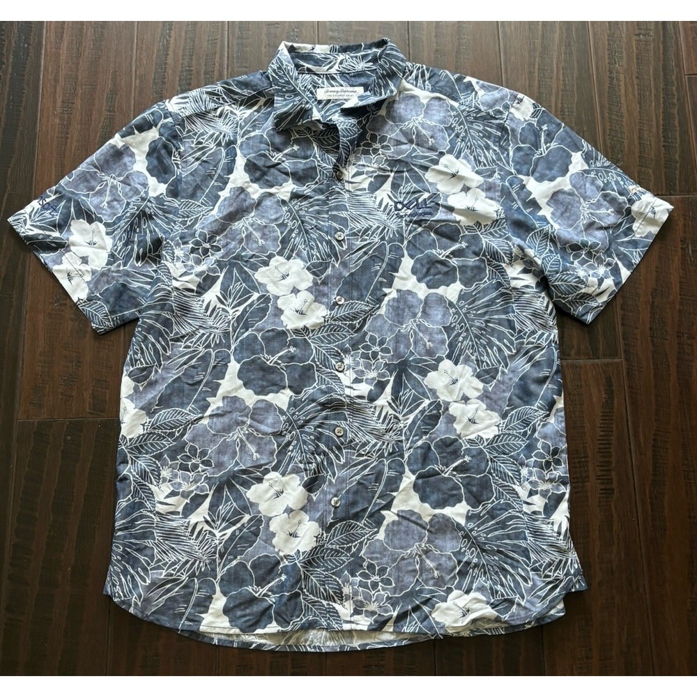 Dell Technologies Tommy Bahama Shirt Mens L Button Up Blue Floral Coconut Point